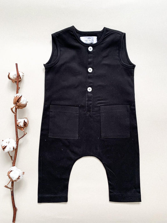 Црн памучен ромпер