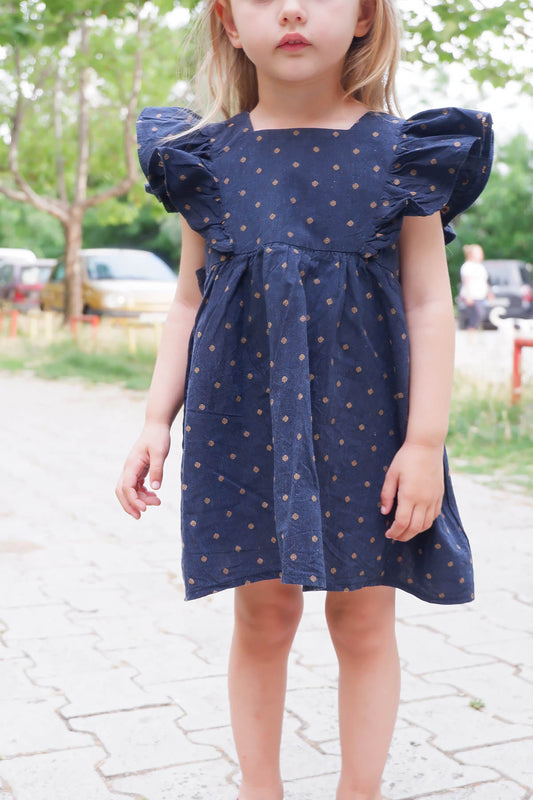 Ленено фустанче со карнери - Тегет со точки