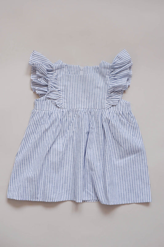 Ленено фустанче со карнери - Бело плави линии