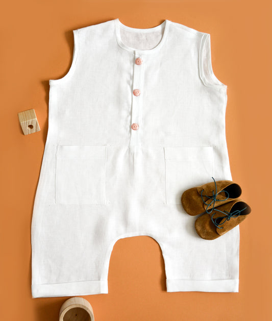 Бел ленен ромпер
