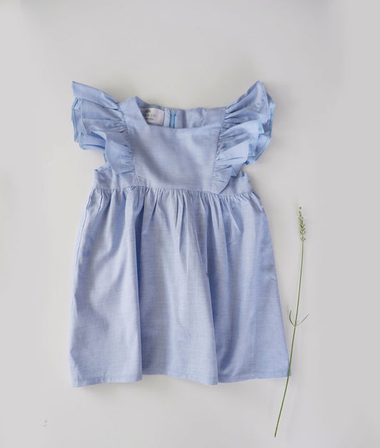 Небесно сино ленено фустанче со карнери