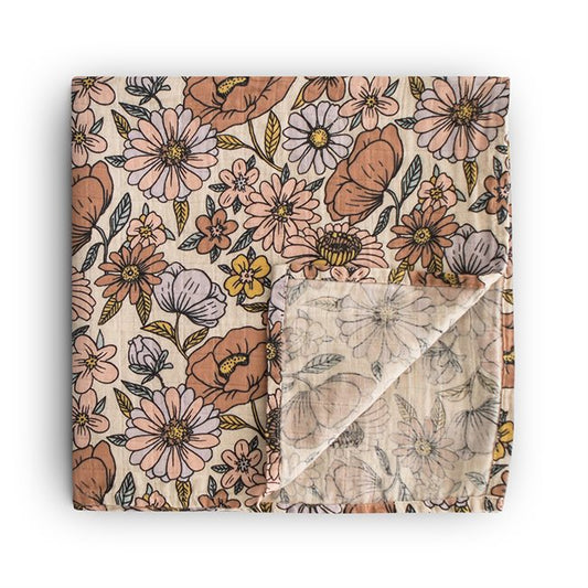 Муслин прекривка од органски памук - Ретро цвеќиња